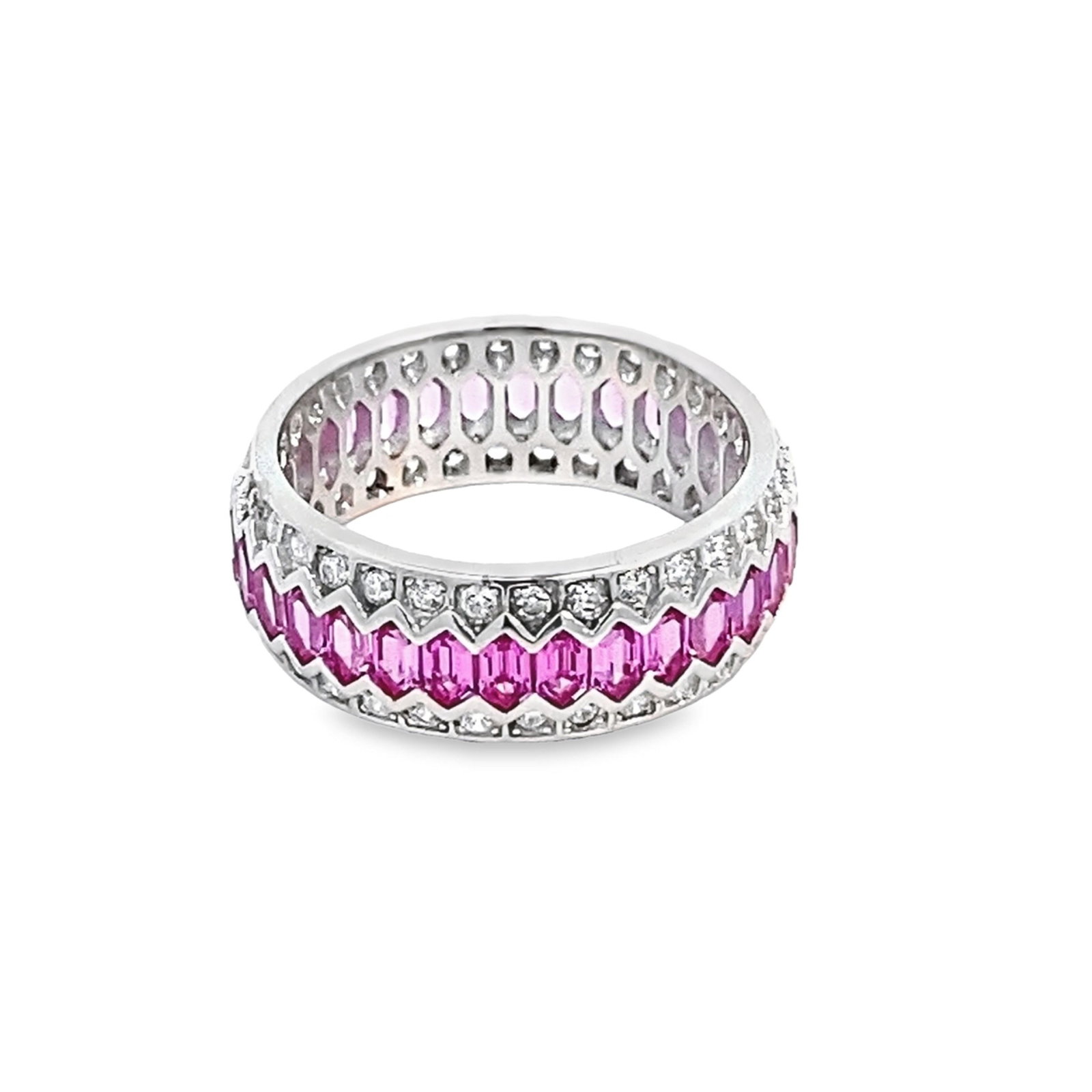 LAB RUBY AND DIAMOND BAND RING - 2