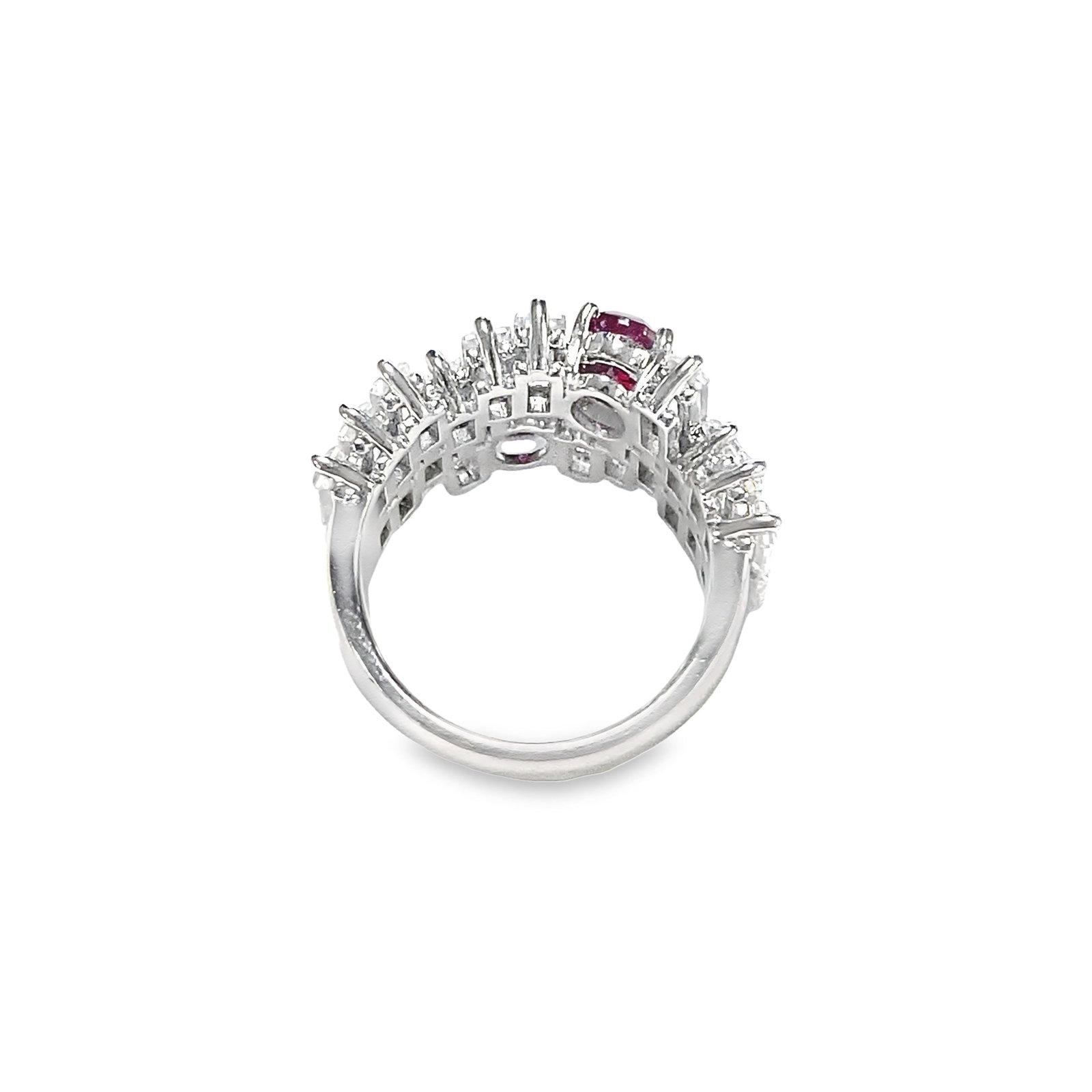 LAB RUBY, DIAMOND AND STERLING SILVER RING - 2