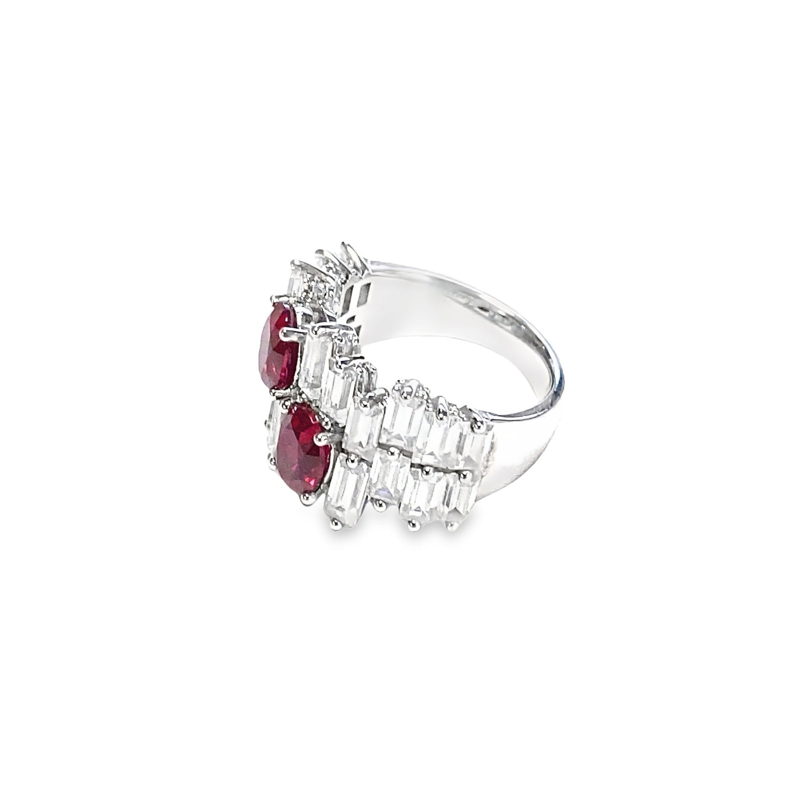 LAB RUBY, DIAMOND AND STERLING SILVER RING - 3