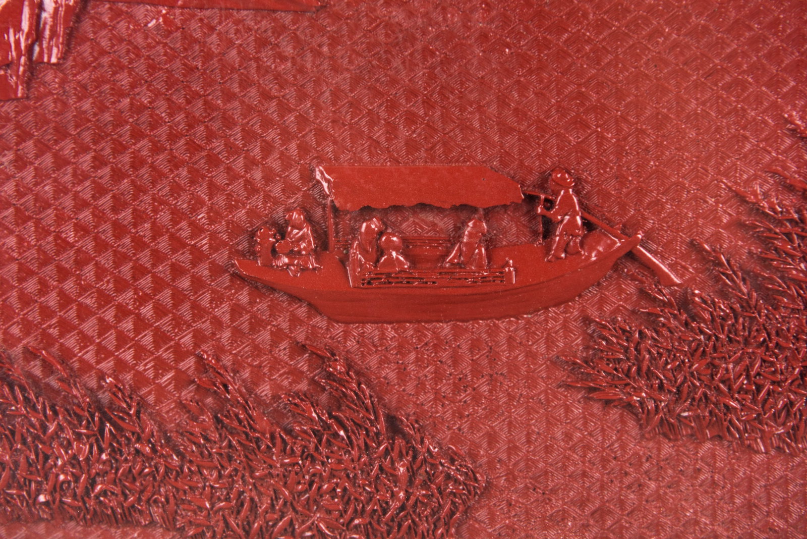 A CARVED CINNABAR LACQUER PANEL, FRAMED - 3