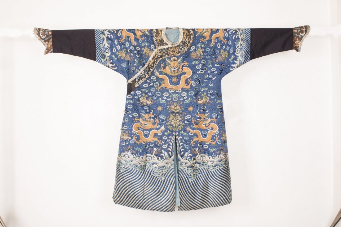Chinese embroidered silk dragon robe