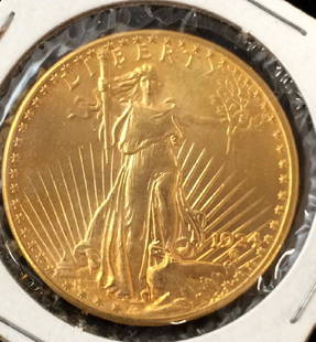 1924 U.S. ST. GAUDENS $20 GOLD DOUBLE EAGLE, .900 GOLD,: 1924 U.S. ST. GAUDENS $20 GOLD DOUBLE EAGLE, .900 GOLD, 33.44g *tax exempt*