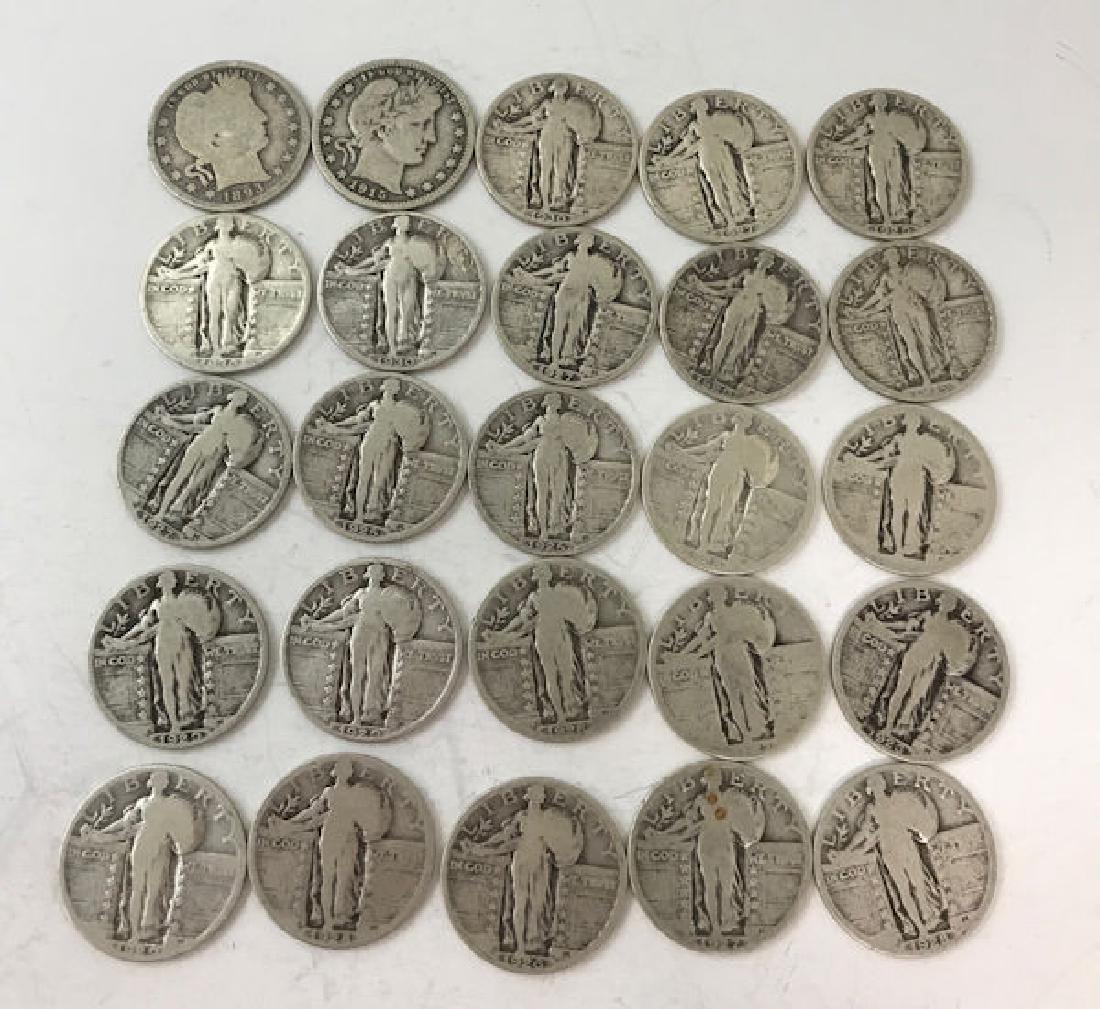 25 U.S. SILVER QUARTERS INCLUDING 2 BARBER AND 23 (1 of 2)