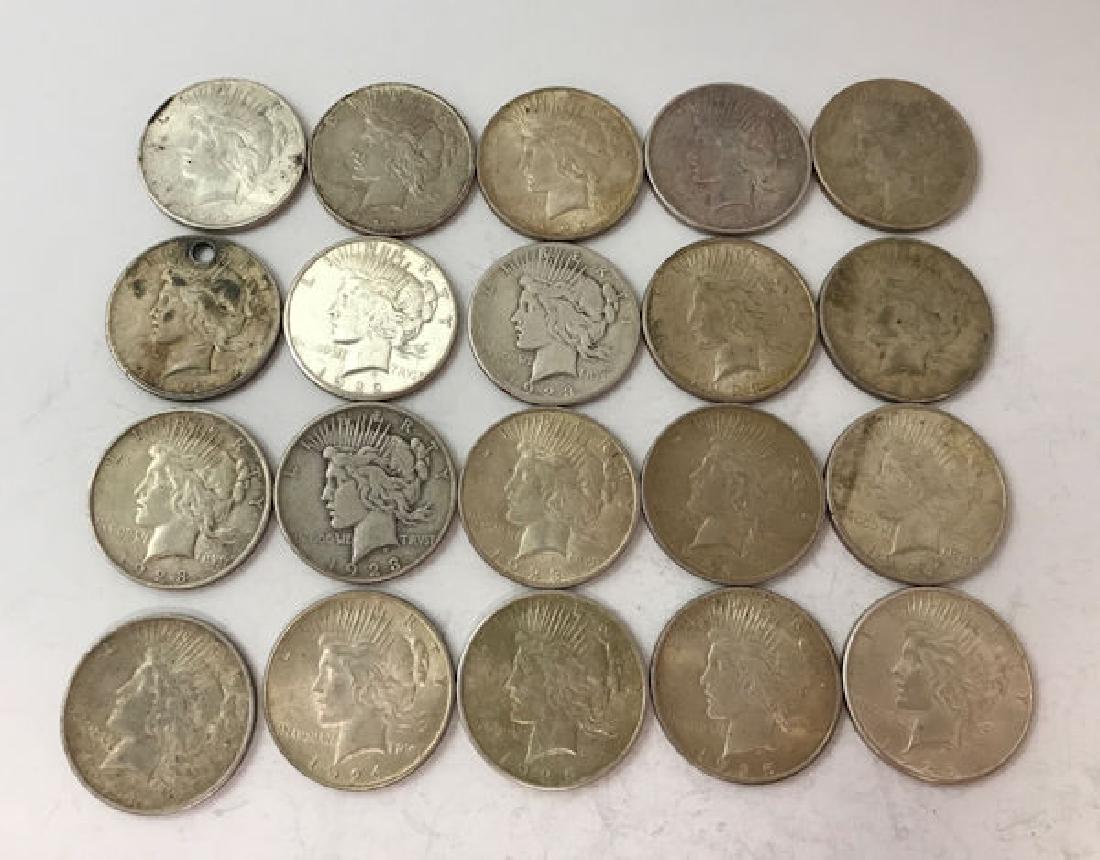 20 U.S. PEACE SILVER DOLLARS INCLUDING (6) 1922 (ONE (1 of 2)