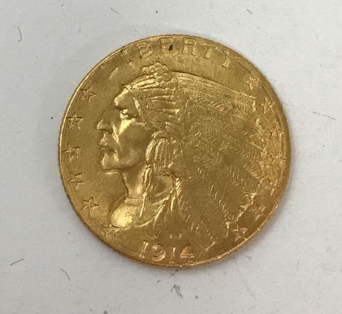 1914D U.S. INDIAN HEAD $2.50 GOLD QUARTER EAGLE, .900 (1 of 2)