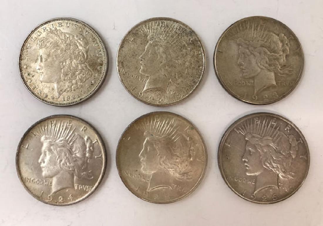 6 U.S. SILVER DOLLARS INCLUDING 1921 MORGAN AND 1922S, (1 of 2)