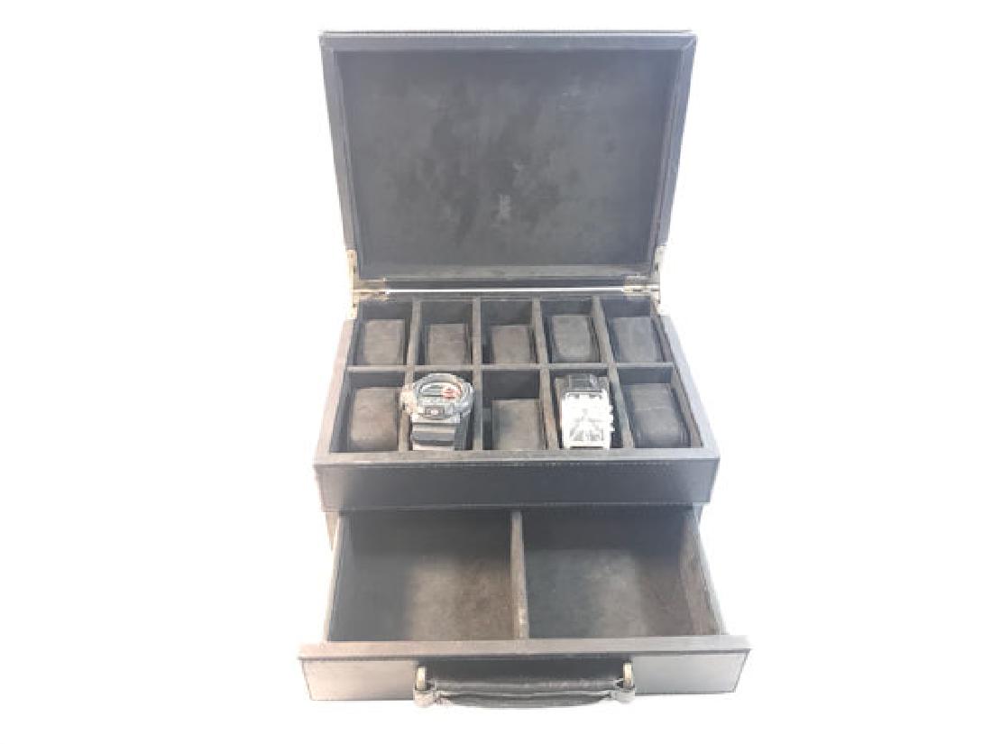 FOSSIL WATCH AND ACCESSORIES BOX ~ BLACK BAND/FACE: FOSSIL WATCH AND ACCESSORIES BOX ~ BLACK BAND/FACE WATCH FROM BREED W/LEATHERSTRAP. G-SHOCK AUTOMATIC WRIST WATCH.