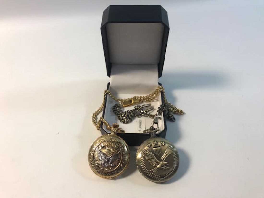 TWO POCKET WATCHES ON CHAIN FOBS ~ EAGLE DESIGNS (1 of 6)