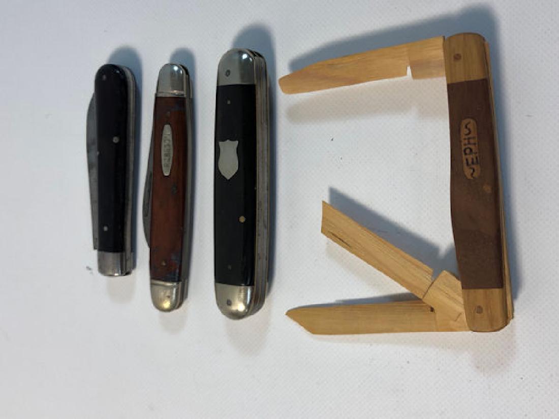 FOUR FOLDING KNIVES ~ WOODEN FOLK ART POCKET "KNIFE" (1 of 7)