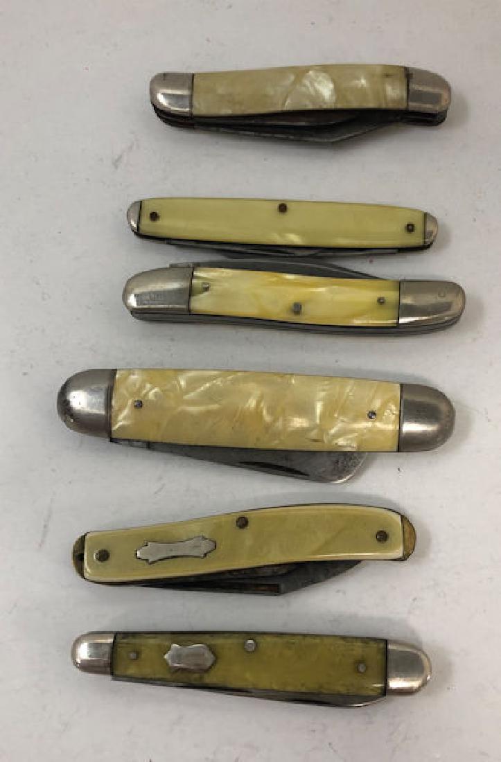 SIX FOLDING KNIVES ~ OFF-WHITE/YELLOW SCALES (INCL. (1 of 2)