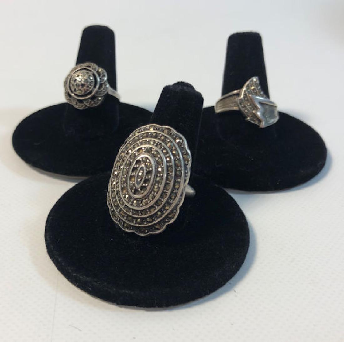 THREE SILVER RINGS ~ TRIO OF STERLING SILVER MARCASITE (1 of 13)