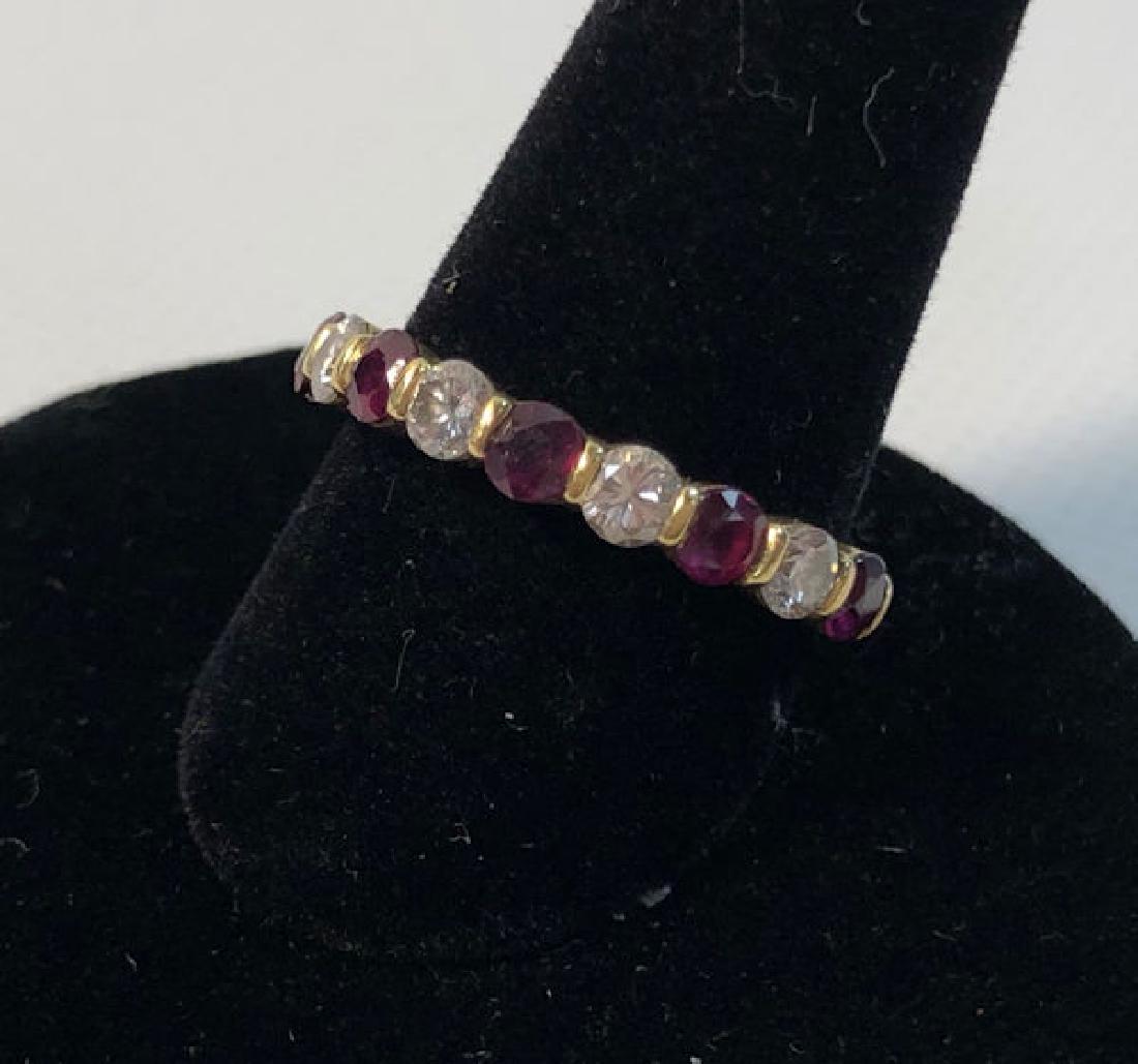 18KT YELLOW GOLD, DIAMOND & RUBY RING ~ SIZE 6, (1 of 7)