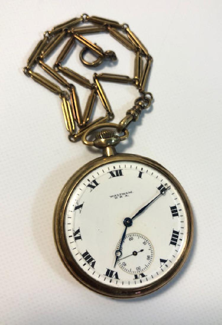 14KT GOLD POCKET WATCH AND FOB ~ WALTHAM 1.75" POCKET (1 of 9)