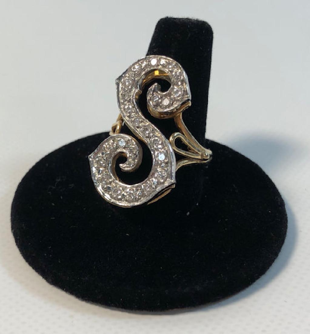 14KT GOLD AND DIAMOND INITIAL RING ~ OVERSIZED "S" (1 of 11)
