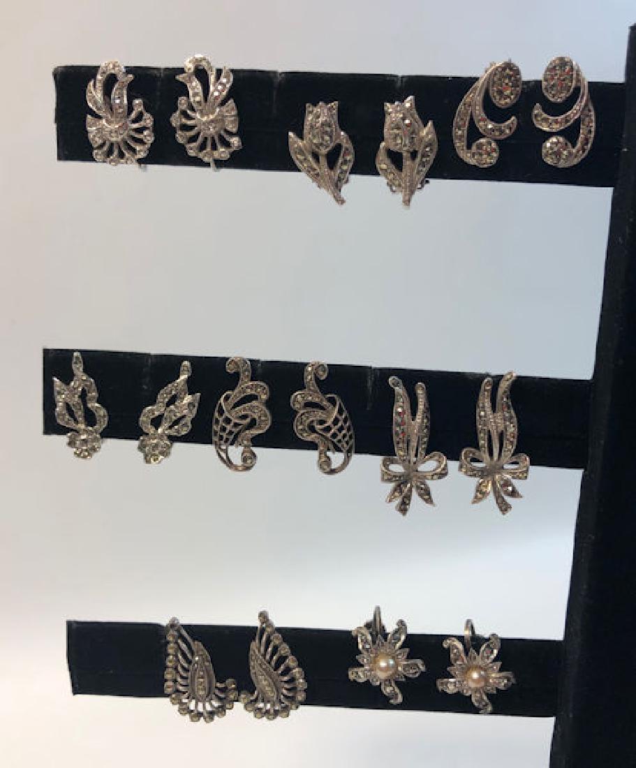 EIGHT PAIR SILVER PLATE MARCASITE EARRINGS ~ LEVER AND (1 of 10)