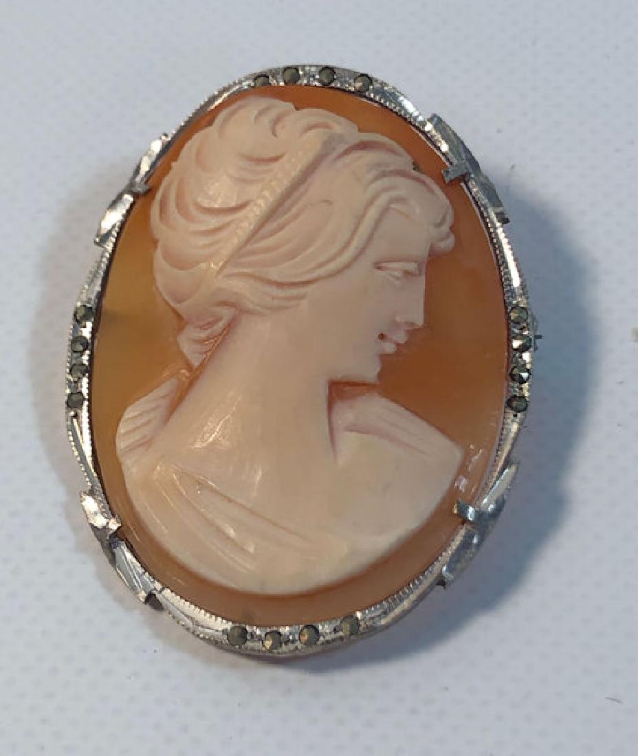 CAMEO PIN/PENDANT ~ STERLING SILVER MOUNT W/MARCASITE (1 of 6)