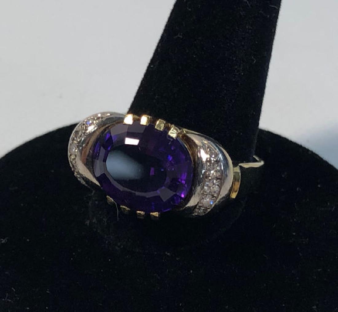 14KT DUAL TONE COCKTAIL RING ~ OVAL CUT AMETHYST CENTER (1 of 11)