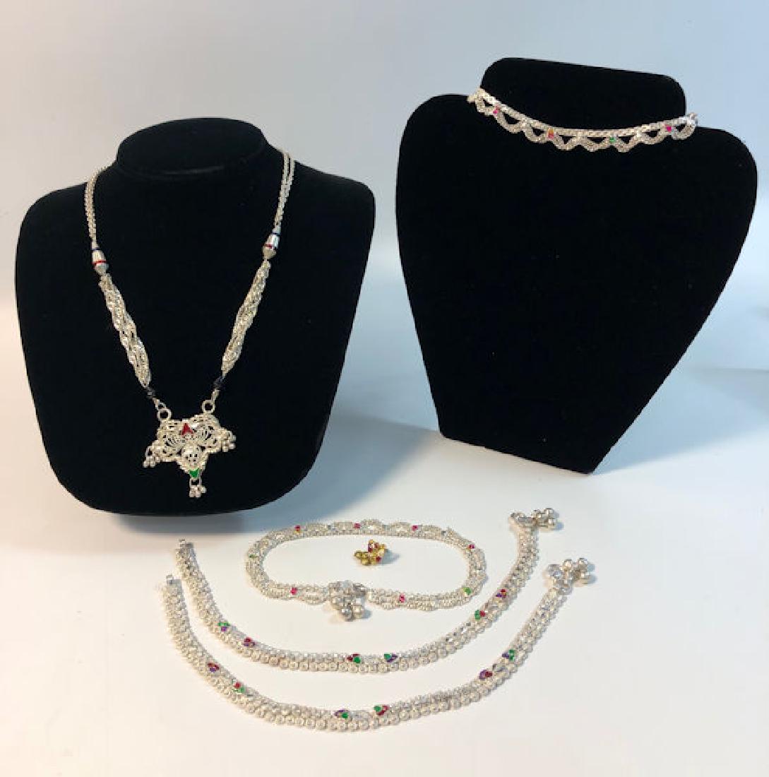 JEWELRY & ACCESSORIES LOT ~ LOOSE ENAMELED GOLD TONE: JEWELRY & ACCESSORIES LOT ~ LOOSE ENAMELED GOLD TONE EARRINGS, SILVERPLATEMULTI-STRAND NECKLACE MATINEE LENGTH W/ ENAMEL ACCENTS, FOUR COIN SILVERGRADE POLISHED ANKLET W/ BELL & MULTI COLOR ENAMEL ACC