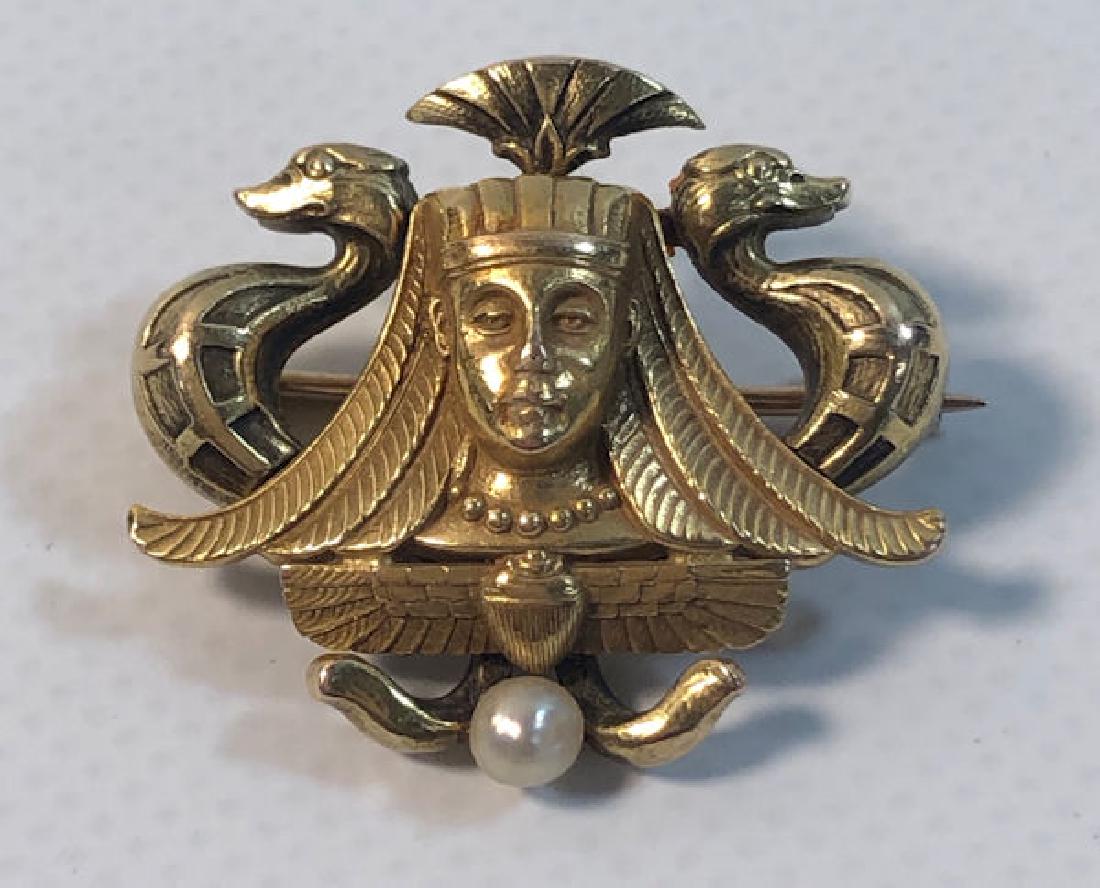 14KT GOLD EGYPTIAN STYLE PIN ~ SEED PEARL ADORNMENT, 1" (1 of 4)