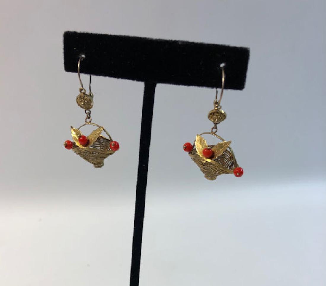 10KT YELLOW GOLD PIERCED EARRINGS ~ BASKET DESIGN, (1 of 6)