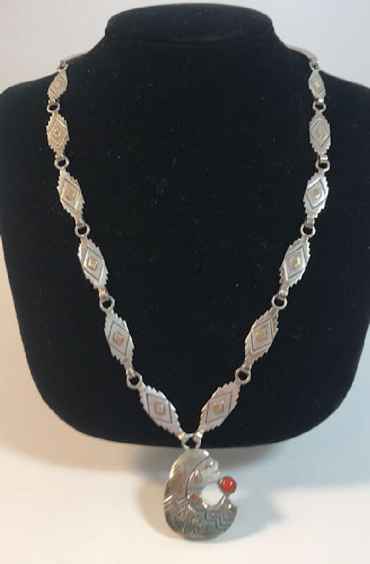 STERLING SILVER NATIVE AMERICAN 21" NECKLACE WITH 14K (1 of 4)