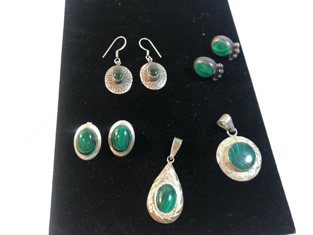 STERLING & GREEN STONE ACCESSORIES ~ THREE PRS. OF (1 of 6)