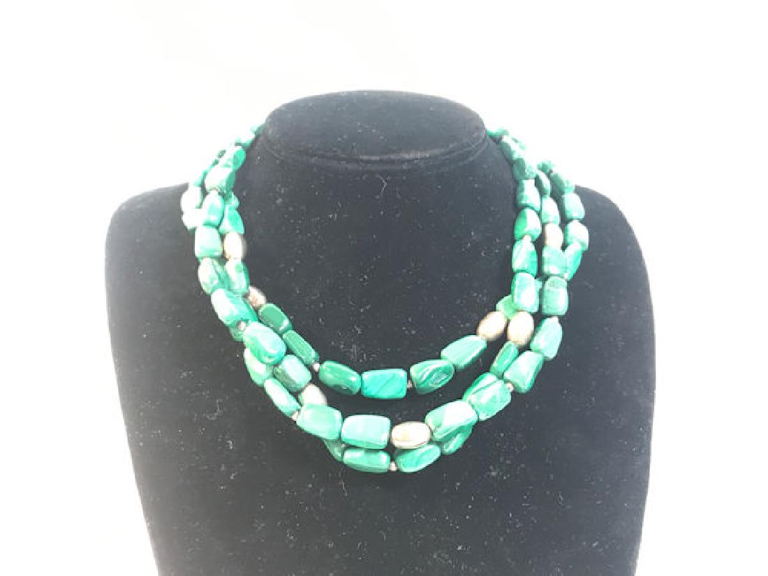 MULTI STRAND STERLING AND MALACHITE NECKLACE ~ (1 of 3)