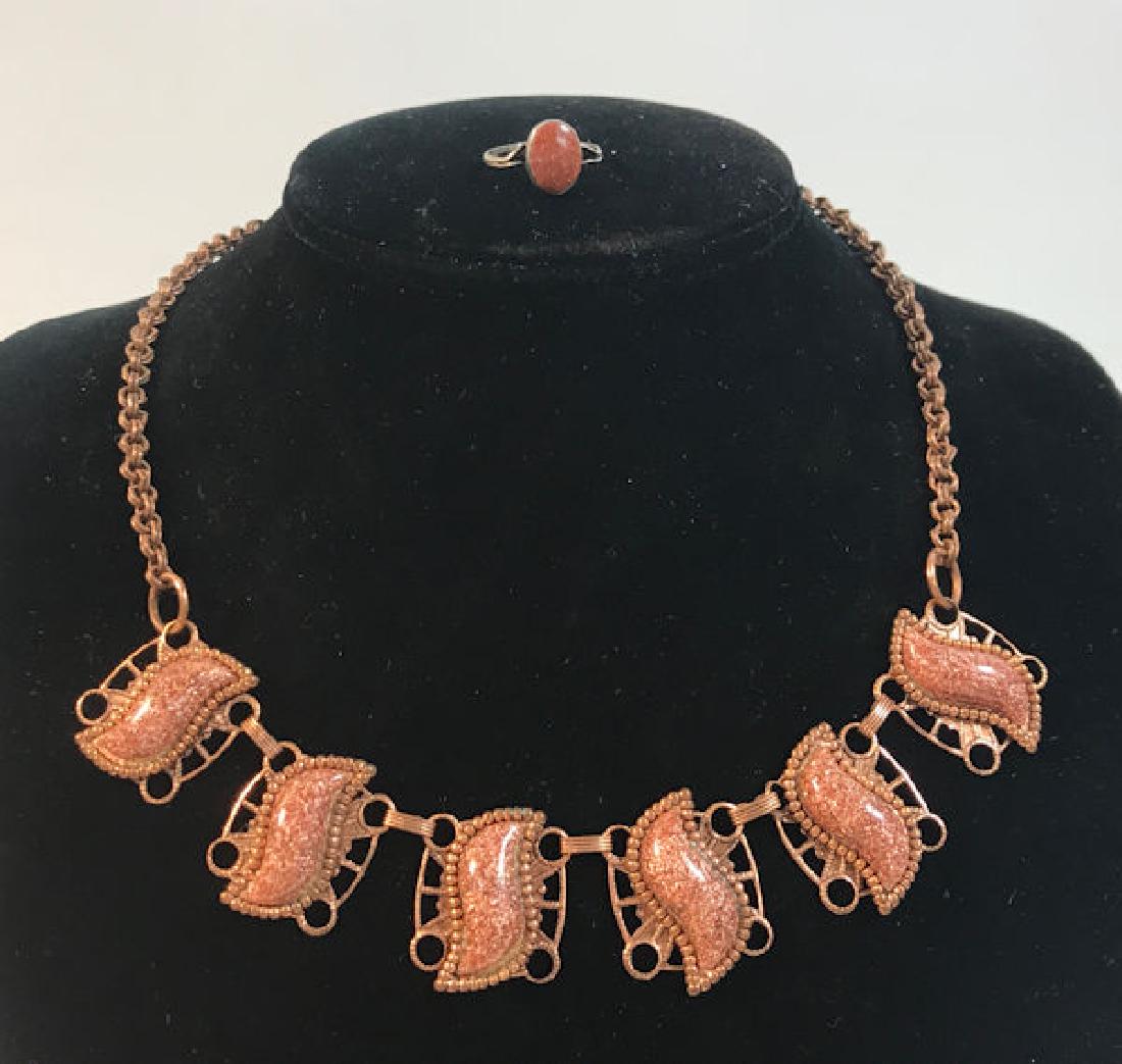 AVENTURINE FASHION JEWELRY ~ CHOKER LENGTH COPPER: AVENTURINE FASHION JEWELRY ~ CHOKER LENGTH COPPER NECKLACE W/ FOLDOVER CLASPMEXICO MADE STERLING SILVER SIZE 5 STRAIT SHANK RING