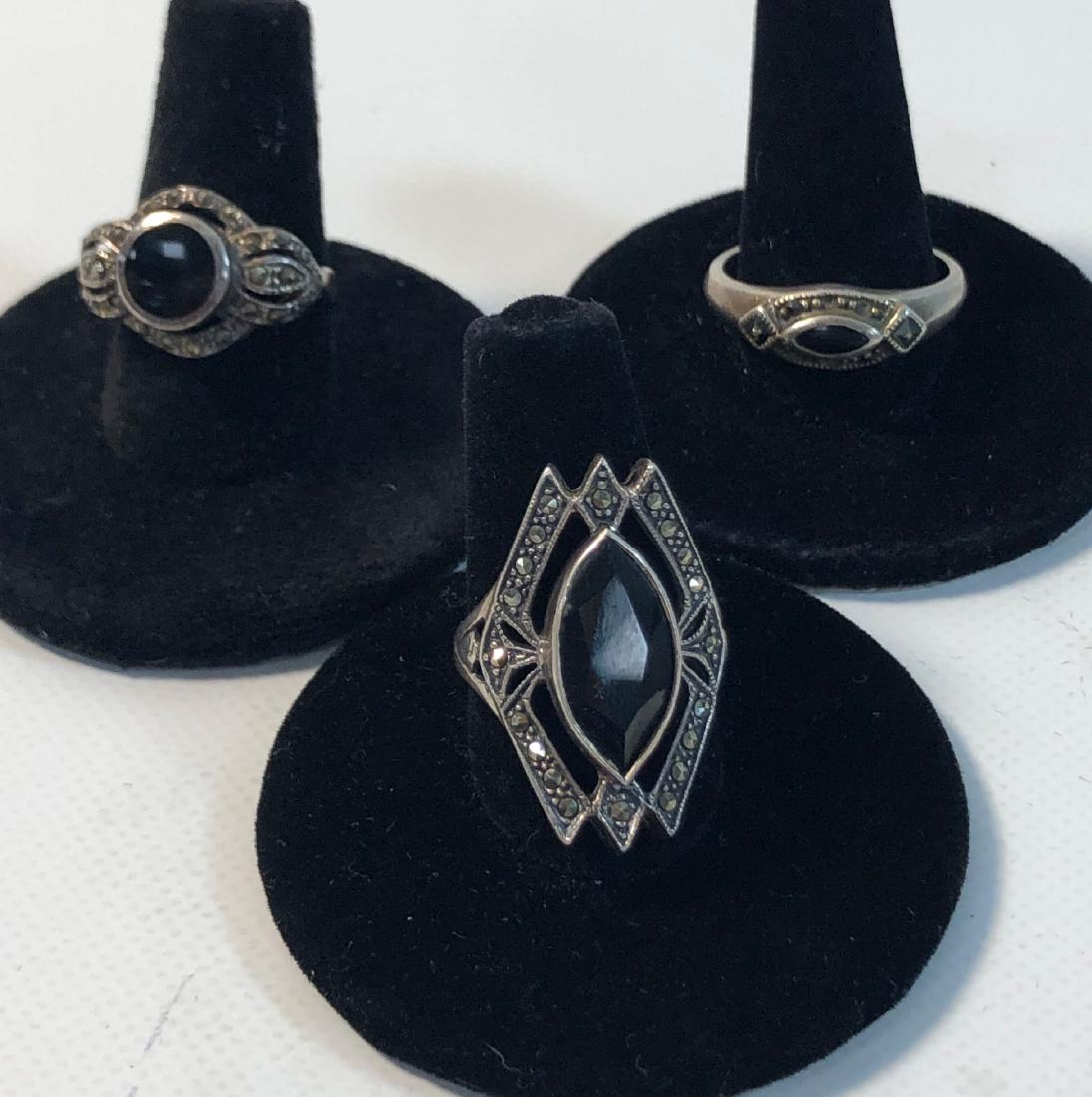 THREE MARCASITE AND ONYX RINGS ~ ASSORTED STERLING (1 of 9)