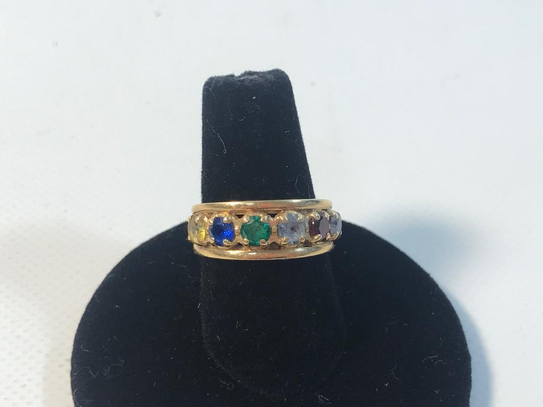 14KT GOLD AND GEMSTONE RING ~ SIZE 4 SPLIT SHANK RING (1 of 9)