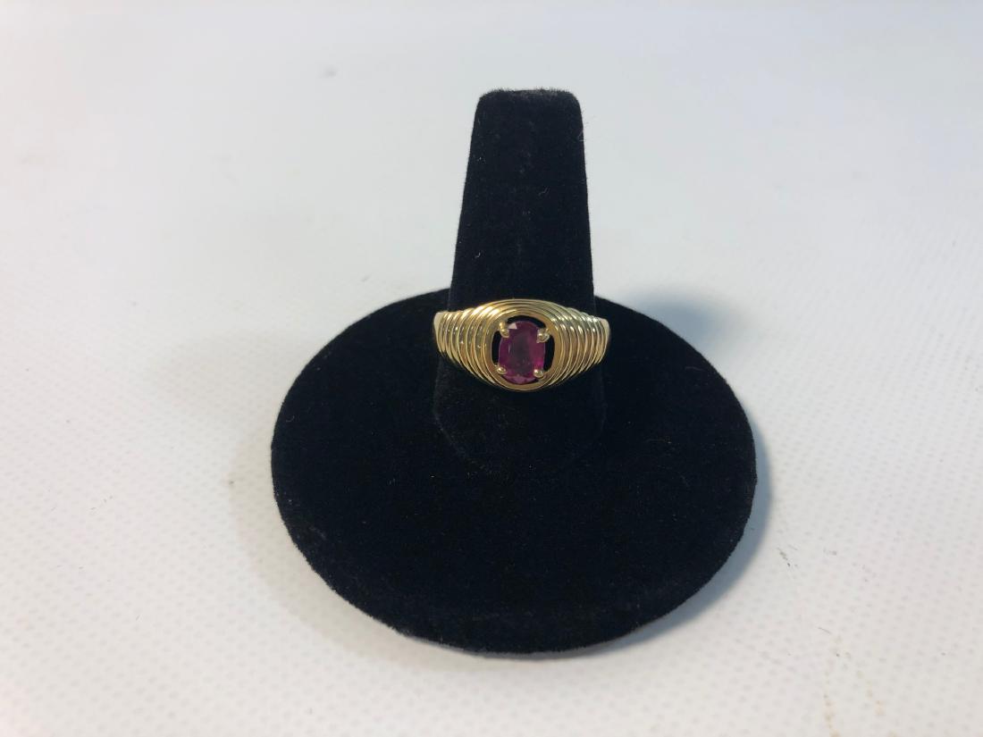14KT GOLD AND PINK SAPPHIRE RING ~ RIDGED SIZE 6.75 (1 of 10)