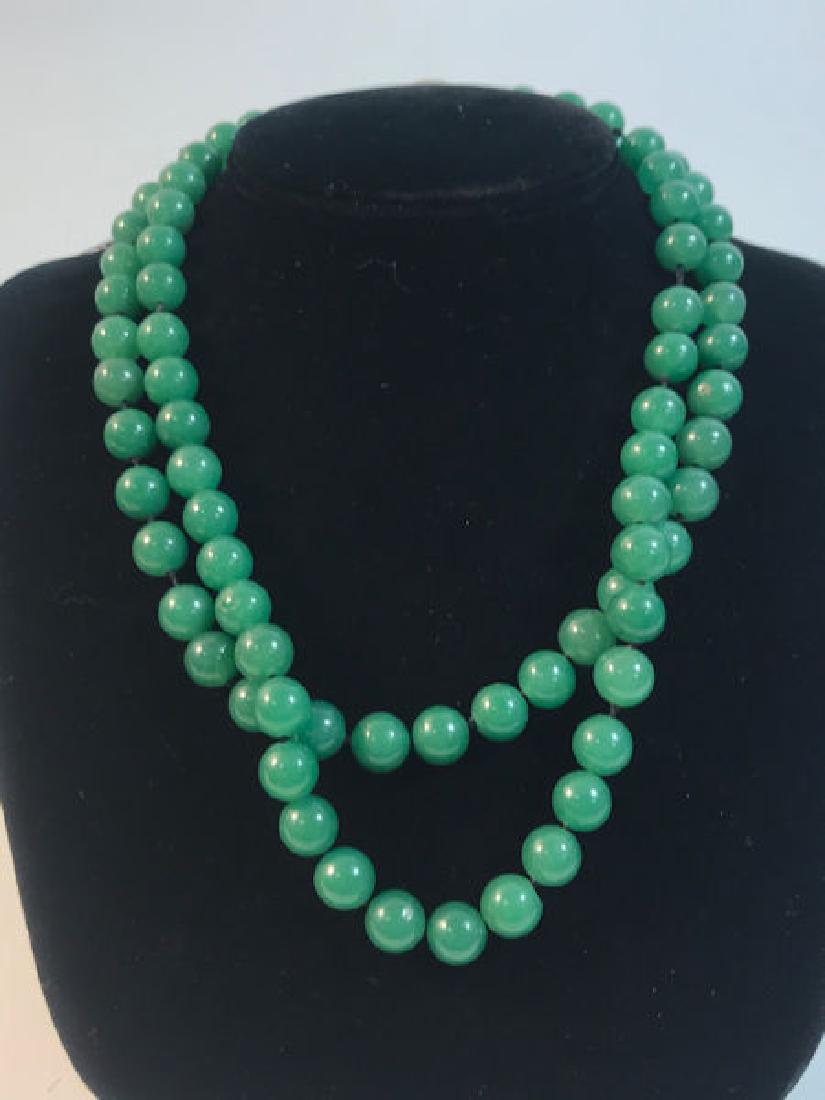 JADE NECKLACE ~ GREEN JADE BEADS (9MM). MULTI-STRAND (1 of 3)