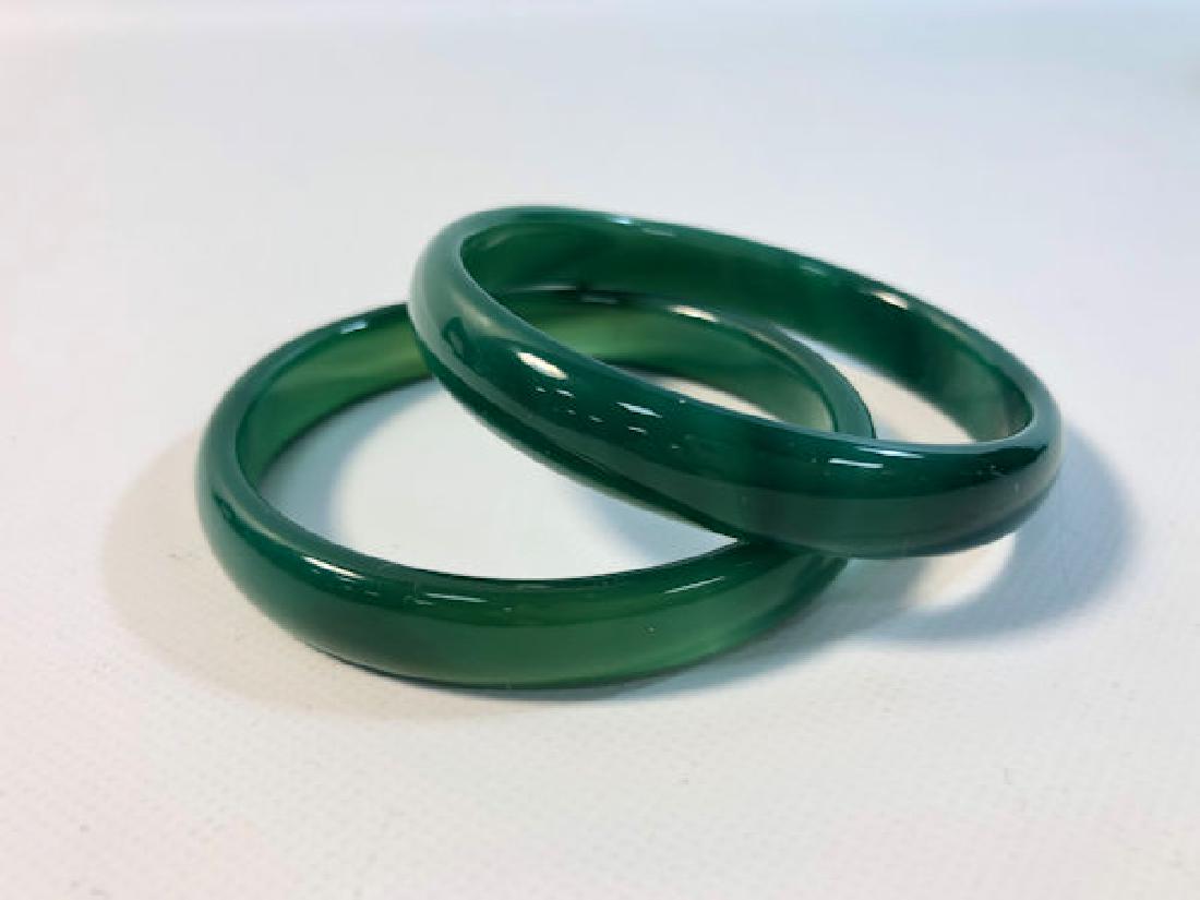 PAIR GREEN JADE BANGLES ~ POLISHED. 2.5" IN DIAMETER. (1 of 9)