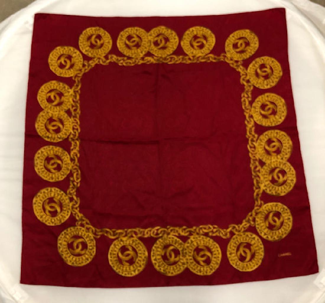 CHANEL VINTAGE SILK CHAIN LINK SCARF 33" SQUARE RED AND: CHANEL VINTAGE SILK CHAIN LINK SCARF 33" SQUARE RED AND GOLD