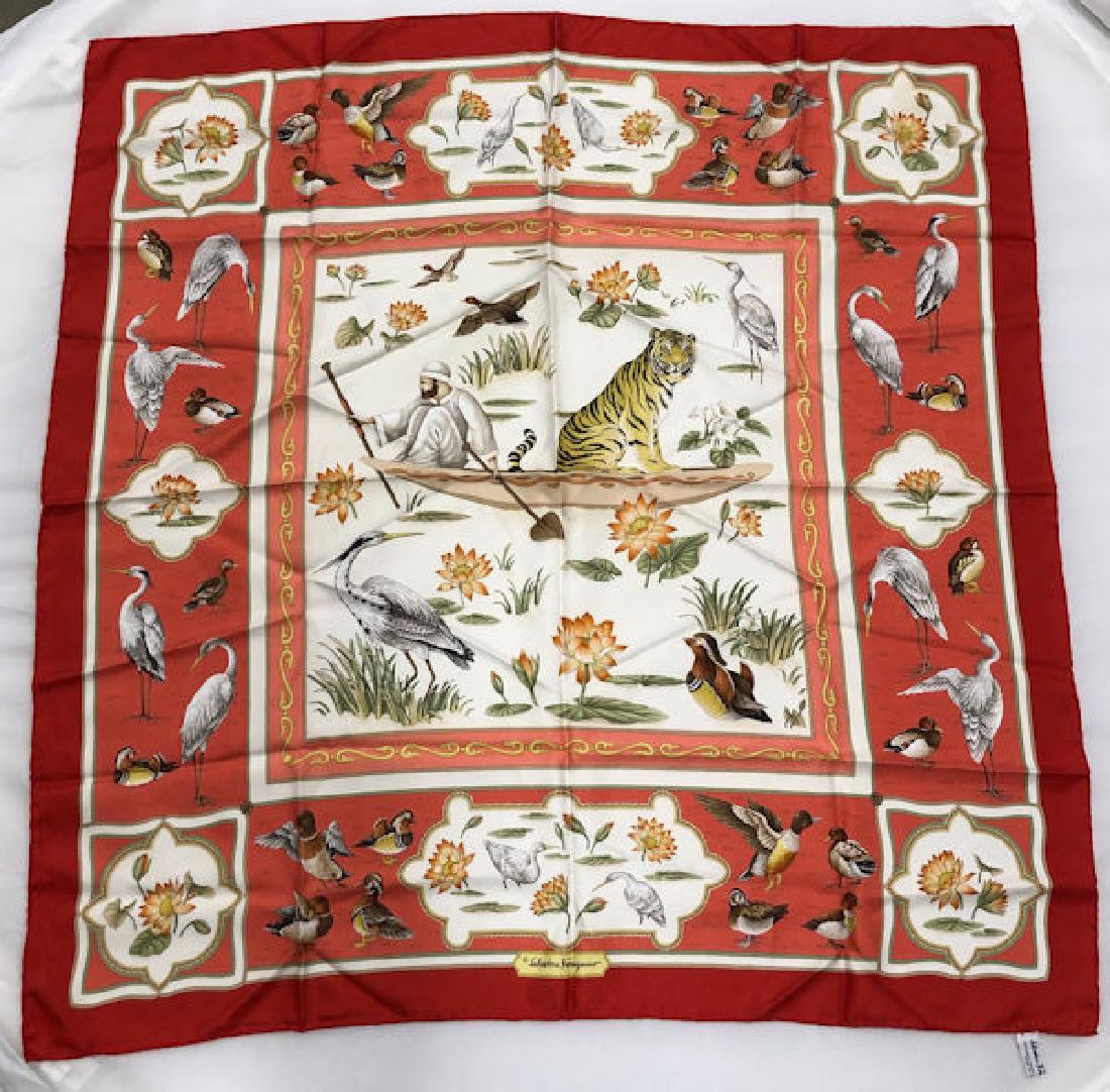 SALVATORE FERRAGAMO SILK SCARF WITH TIGER AND MAN, AND (1 of 3)