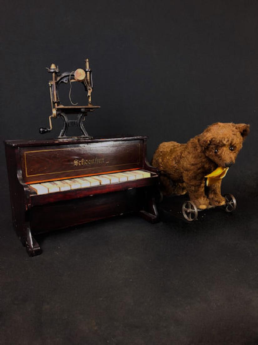 FUN ANTIQUE TOYS INCLUDING MOHAIR BEAR ON WHEEL FRAME, (1 of 9)