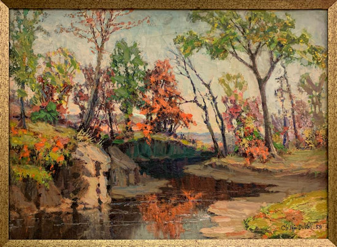 CHARLES WILLIAM DUVALL (AMERICAN, 1865-1966, "FALL: CHARLES WILLIAM DUVALL (AMERICAN, 1865-1966, "FALL LANDSCAPE", 1955, OIL ON CANVAS, 20" X 28", SIGNED LOWER RIGHT: CH WM DUVALL 55.