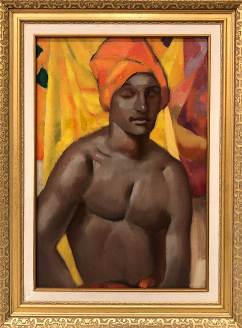 PAUL H. WINCHELL, (AMERICAN, 1903-1972), "MAN WITH A: PAUL H. WINCHELL, (AMERICAN, 1903-1972), "MAN WITH A TURBAN", OIL ON CANVAS BOARD, 15" X 11", SIGNED AND DATED ON REVERSE: MAN WITH TURAN, PAUL WINCHELL, PROVENANCE: SALE OF WINCHELL'S INVENTORY - VET