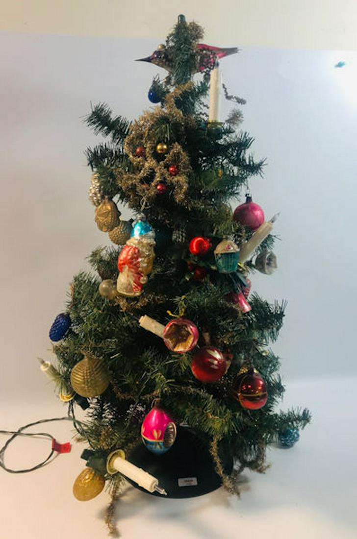 TABLE TOP CHRISTMAS TREE WITH ANTIQUE ORNAMENTS (1 of 1)