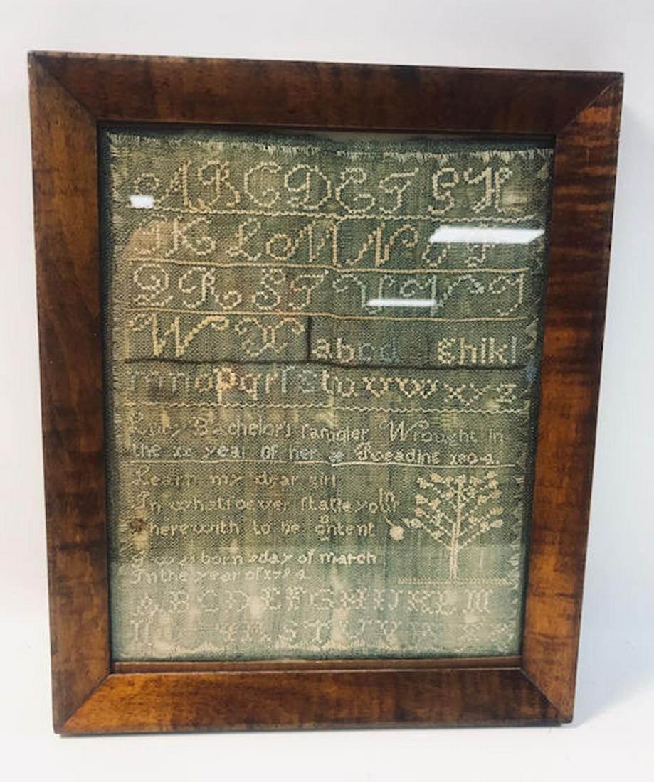 ANTIQUE FRAMED ALPHABET SAMPLER WITH VERSE AND TREE, (1 of 8)