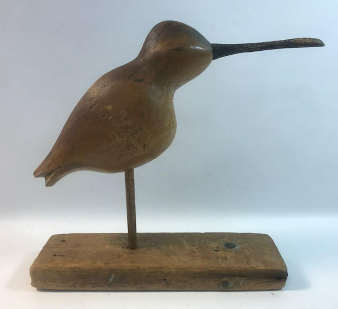 HAND CARVED PRIMITIVE SHORE BIRD ON BASE, 12Â½"H (1 of 1)