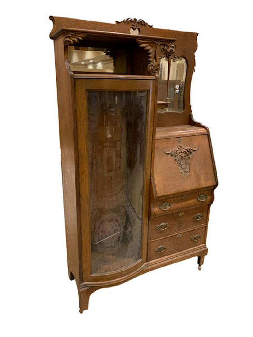 Turn Of The Century Oak Secretary Desk With Curved