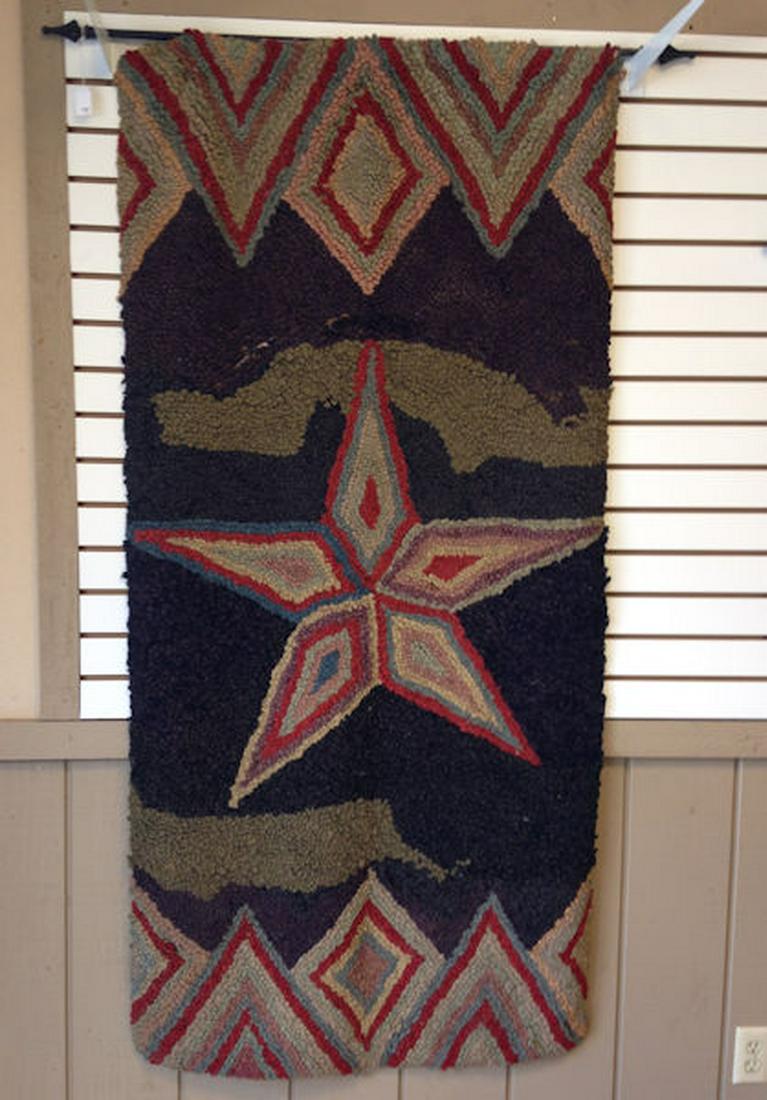 ANTIQUE HAND MADE HOOKED RUG WITH STAR MOTIF. ON (1 of 6)