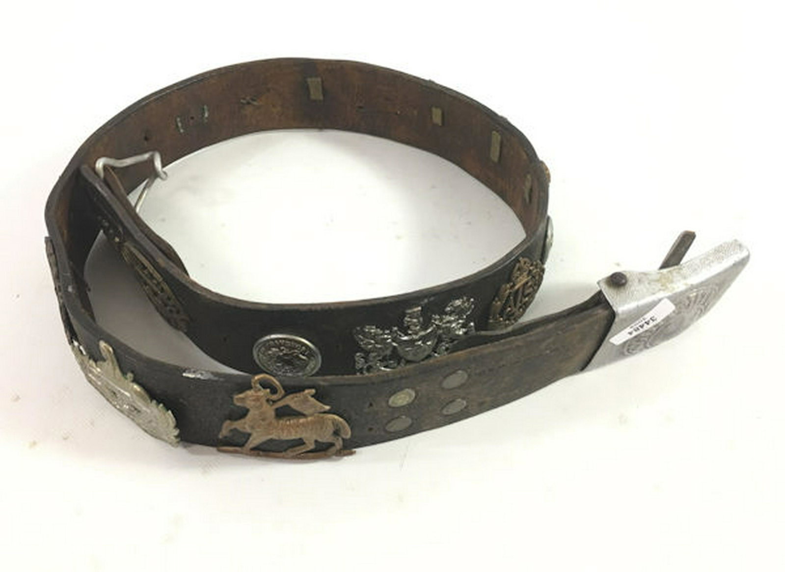 WWII HATE BELT WITH BRITISH DEVICES, AND DE-NAZIFIED: WWII HATE BELT WITH BRITISH DEVICES, AND DE-NAZIFIED BELT BUCKLE