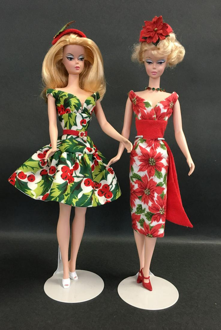 2 SILKSTONE BARBIES REDRESSED IN CHRISTMAS HANKIE CHIC: 3 SILKSTONE BARBIES REDRESSED IN CHRISTMAS HANKIE CHIC