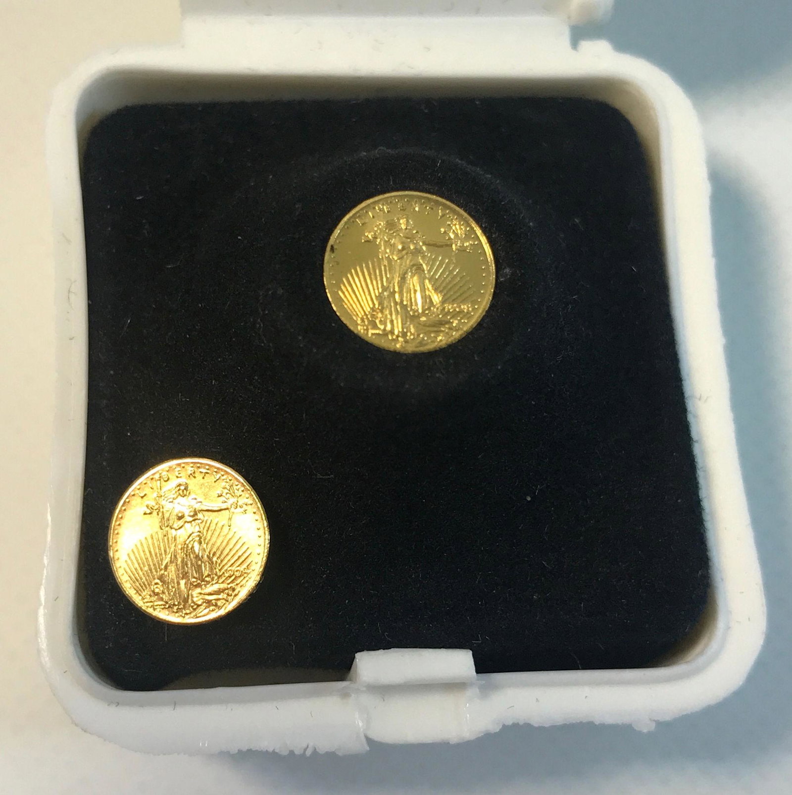 2 U.S. $20 MINIATURE GOLD COINS, TESTS POSITIVE 22K: 2 U.S. $20 MINIATURE GOLD COINS, TESTS POSITIVE 22K *tax exempt*