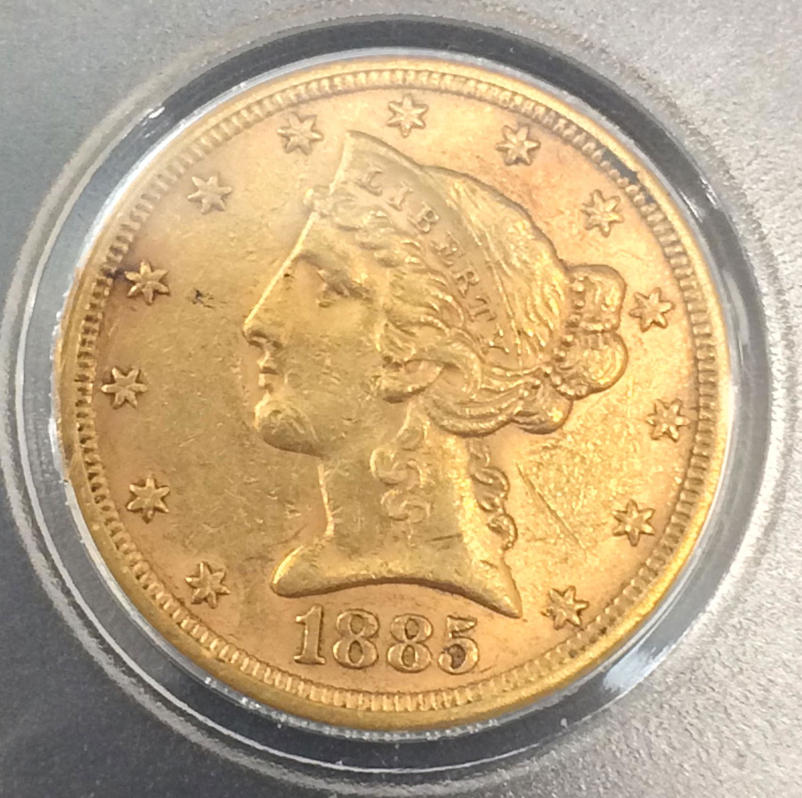 1885 U.S. LIBERTY HEAD $5 GOLD HALF EAGLE, .900 GOLD, (1 of 2)