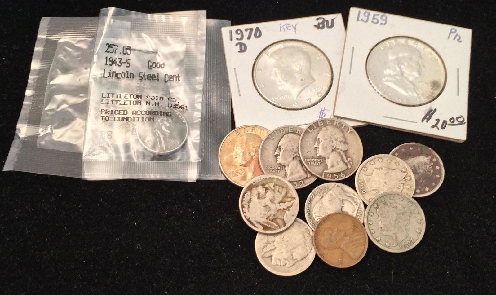 MIXED LOT INCLUDING 1959 FRANKLIN HALF DOLLAR, 1970 (1 of 1)