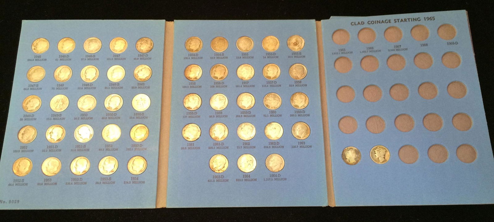 WHITMAN ROOSEVELT DIME FOLDER WITH 48 ROOSEVELT DIMES, (1 of 1)