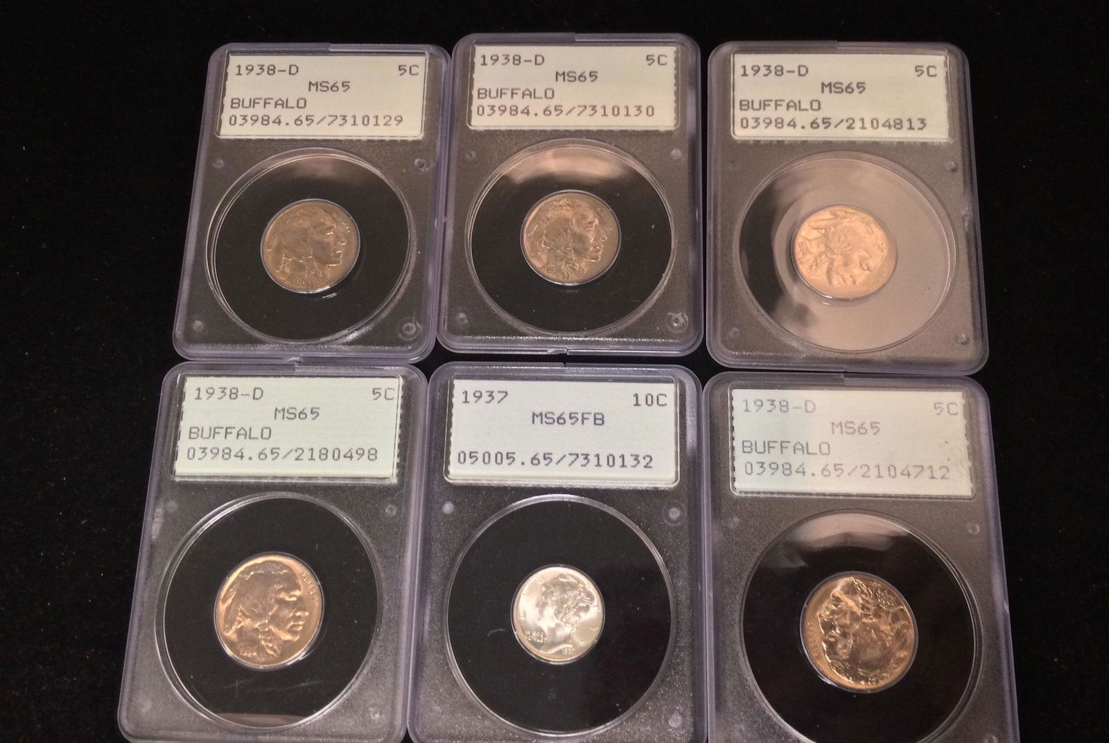 6 PCGS GRADED COINS INCLUDING (5) 1938D MS65 BUFFALO (1 of 1)
